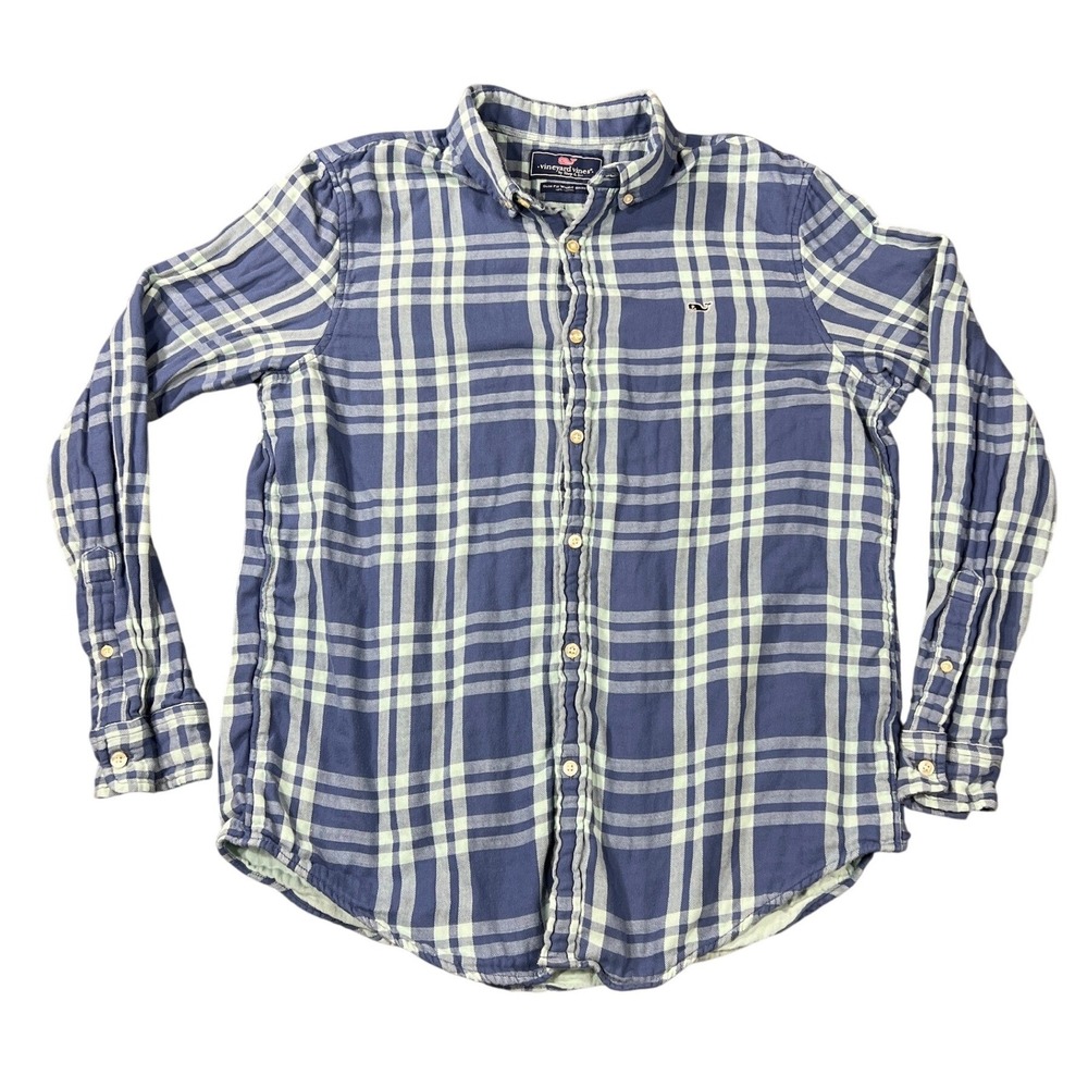 Vineyard Vines Men's Large Slim Fit Whale Shirt Blue Plaid Long Sleeve